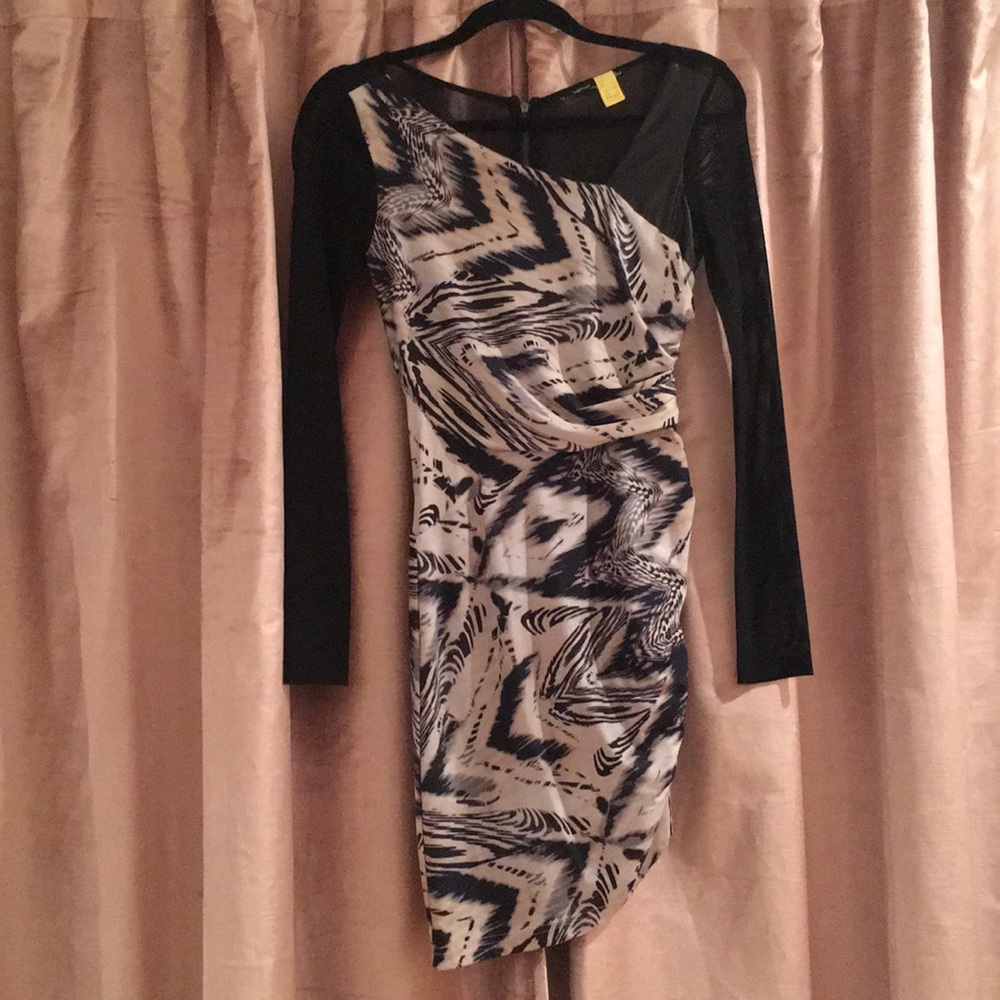 BEBE sheer long sleeve dress